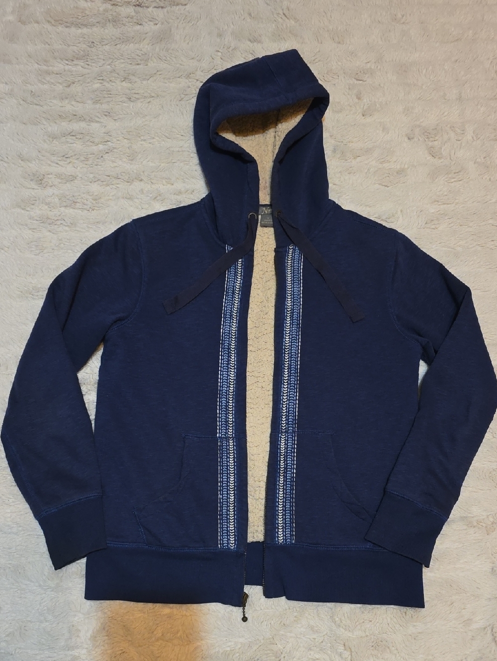 Woman's Navy Hoodie Sweater with Sherpa Lining